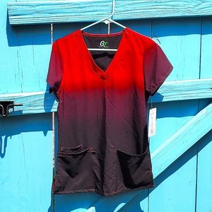 Ombre Red Black Scrub Top